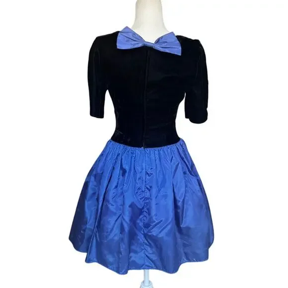 Vtg Jessica McClintock GUNNE SAX Black Velvet Blue Taffeta Party Dress Sz 5/6 - Picture 4 of 8
